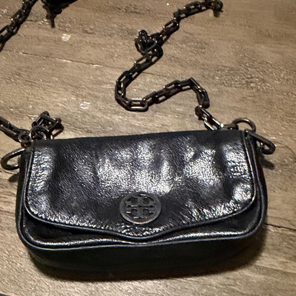 Tory Burch Black Leather Mini Chain Crossbody